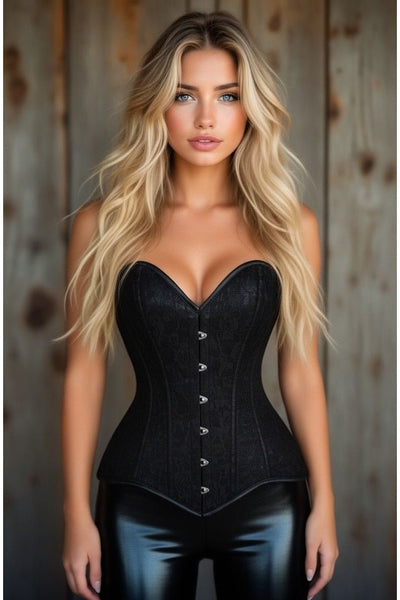 Lavish Black Lace Overbust Corset Sweetheart Neckline Busk Closure - Daisy Corsets