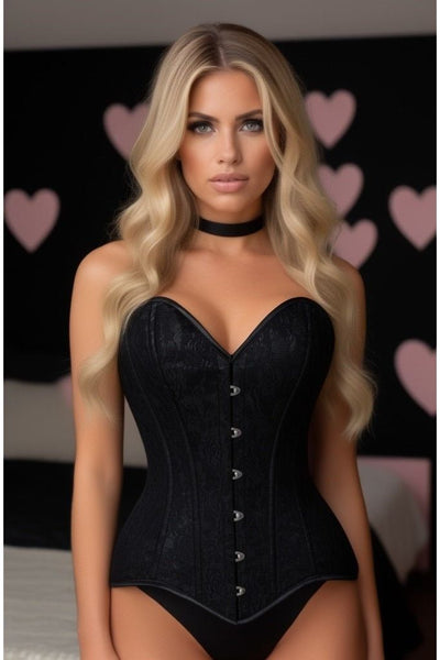 Lavish Black Lace Overbust Corset Sweetheart Neckline Busk Closure - Daisy Corsets