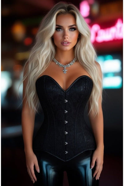 Lavish Black Lace Overbust Corset Sweetheart Neckline Busk Closure - Daisy Corsets
