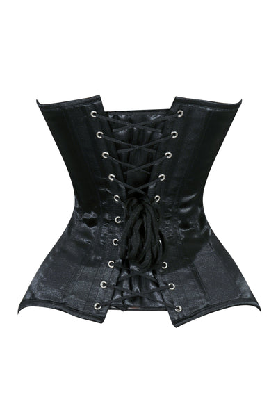 Lavish Black Satin Overbust Corset Sweetheart Neckline Busk Closure - Daisy Corsets