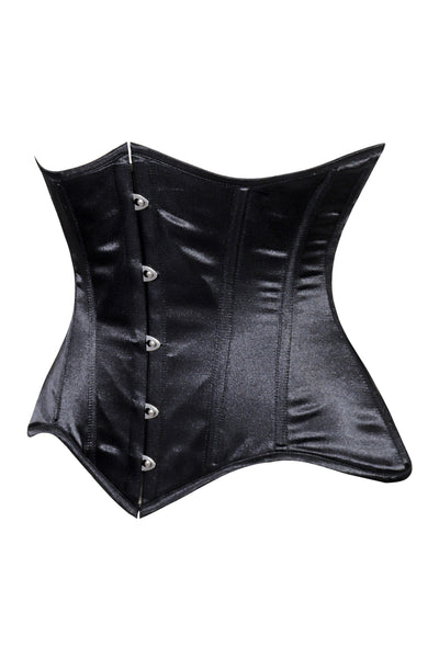 Lavish Black Satin Underbust Corset Waist Cincher Busk Closure - Daisy Corsets