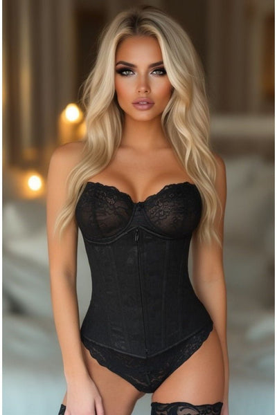 Lavish Black Underbust Corset w/Black Lace Overlay - Daisy Corsets