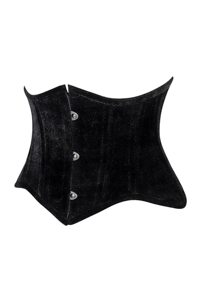 Lavish Black Velvet Mini Cincher Underbust Corset Waist Cincher Busk Closure - Daisy Corsets