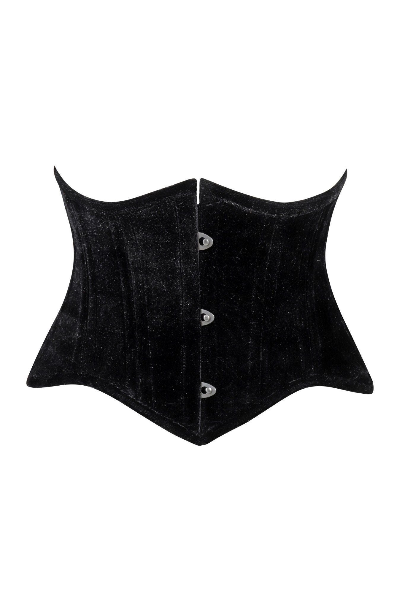 Lavish Black Velvet Mini Cincher Underbust Corset Waist Cincher Busk Closure - Daisy Corsets