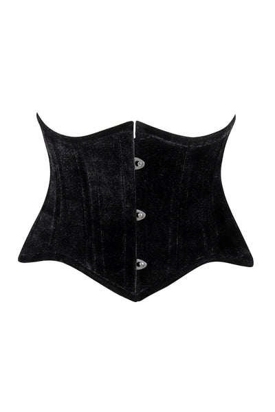 Lavish Black Velvet Mini Cincher Underbust Corset Waist Cincher Busk Closure - Daisy Corsets