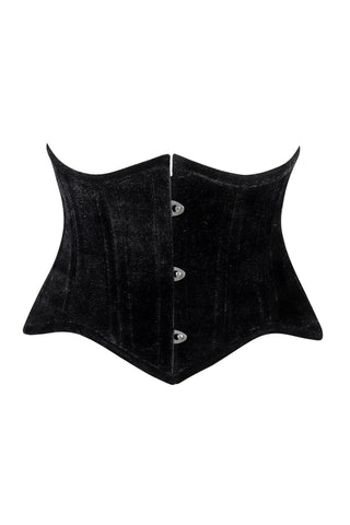 Lavish Black Velvet Mini Cincher Underbust Corset Waist Cincher Busk Closure - Daisy Corsets