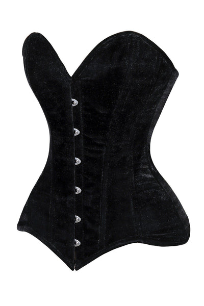 Lavish Black Velvet Overbust Corset Sweetheart Neckline Busk Closure - Daisy Corsets