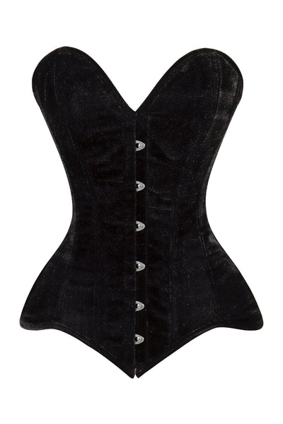 Lavish Black Velvet Overbust Corset Sweetheart Neckline Busk Closure - Daisy Corsets