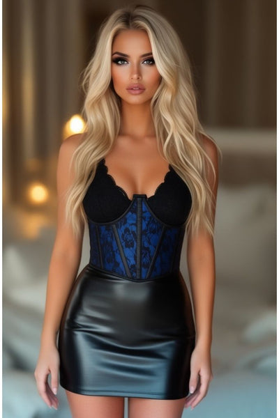 Lavish Blue w/Black Lace Overlay Open Cup Waist Cincher - Daisy Corsets