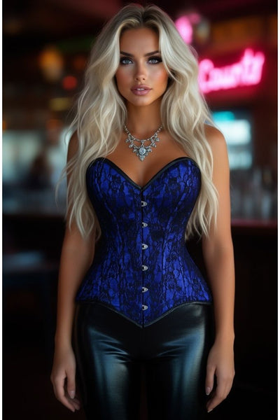 Lavish Blue/Black Lace Overbust Corset Sweetheart Neckline Busk Closure - Daisy Corsets
