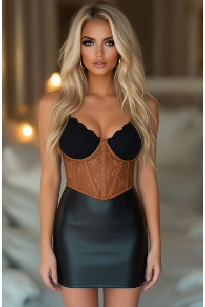Lavish Caramel Sheer Lace Underwire Waist Cincher Corset - Daisy Corsets