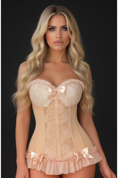 Lavish Champagne Lycra & Lace Hook & Eye Stretch Bustier Corset - Daisy Corsets