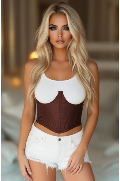 Lavish Dark Brown Brocade Open Cup Waist Cincher - Daisy Corsets