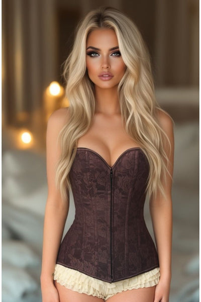 Lavish Dark Brown Lace Overbust Corset w/Zipper - Daisy Corsets