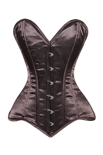 Lavish Dark Brown Satin Overbust Corset Sweetheart Neckline Busk Closure - Daisy Corsets