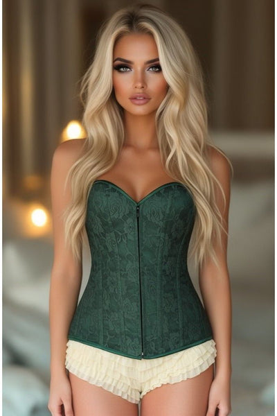 Lavish Dark Green Lace Overbust Corset w/Zipper - Daisy Corsets