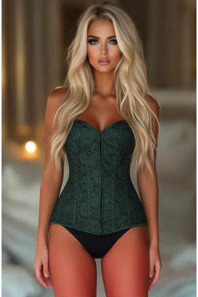 Lavish Dark Green Lace Overbust Corset w/Zipper - Daisy Corsets