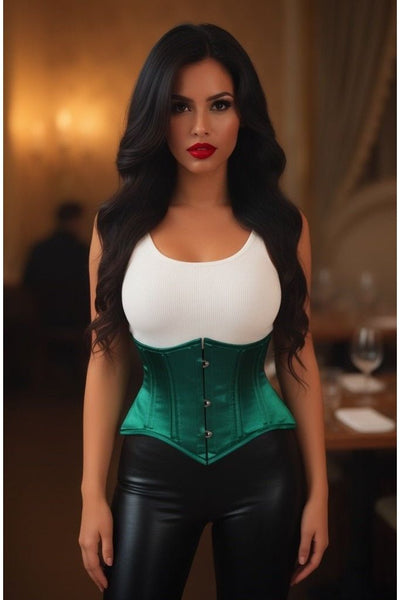 Lavish Dark Green Satin Mini Cincher Underbust Corset Waist Cincher Busk Closure - Daisy Corsets