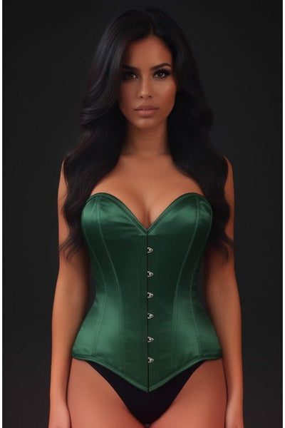 Lavish Dark Green Satin Overbust Corset Sweetheart Neckline Busk Closure - Daisy Corsets