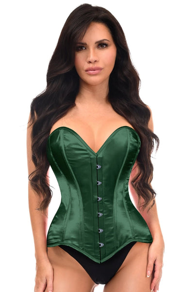 Lavish Dark Green Satin Overbust Corset Sweetheart Neckline Busk Closure - Daisy Corsets