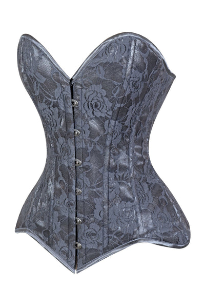 Lavish Dark Grey Lace Overbust Corset Sweetheart Neckline Busk Closure - Daisy Corsets