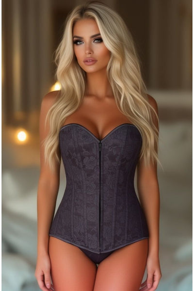 Lavish Dark Grey Lace Overbust Corset w/Zipper - Daisy Corsets