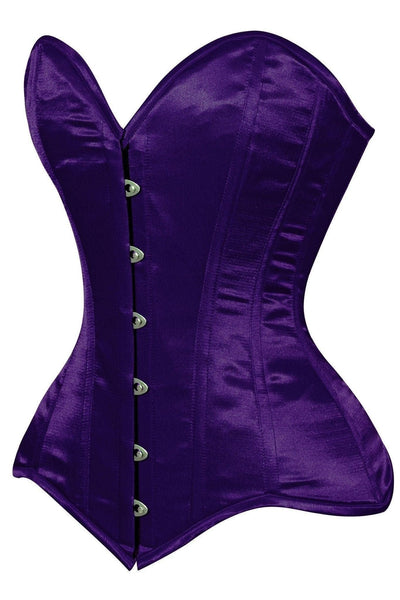 Lavish Dark Purple Satin Overbust Corset Sweetheart Neckline Busk Closure - Daisy Corsets