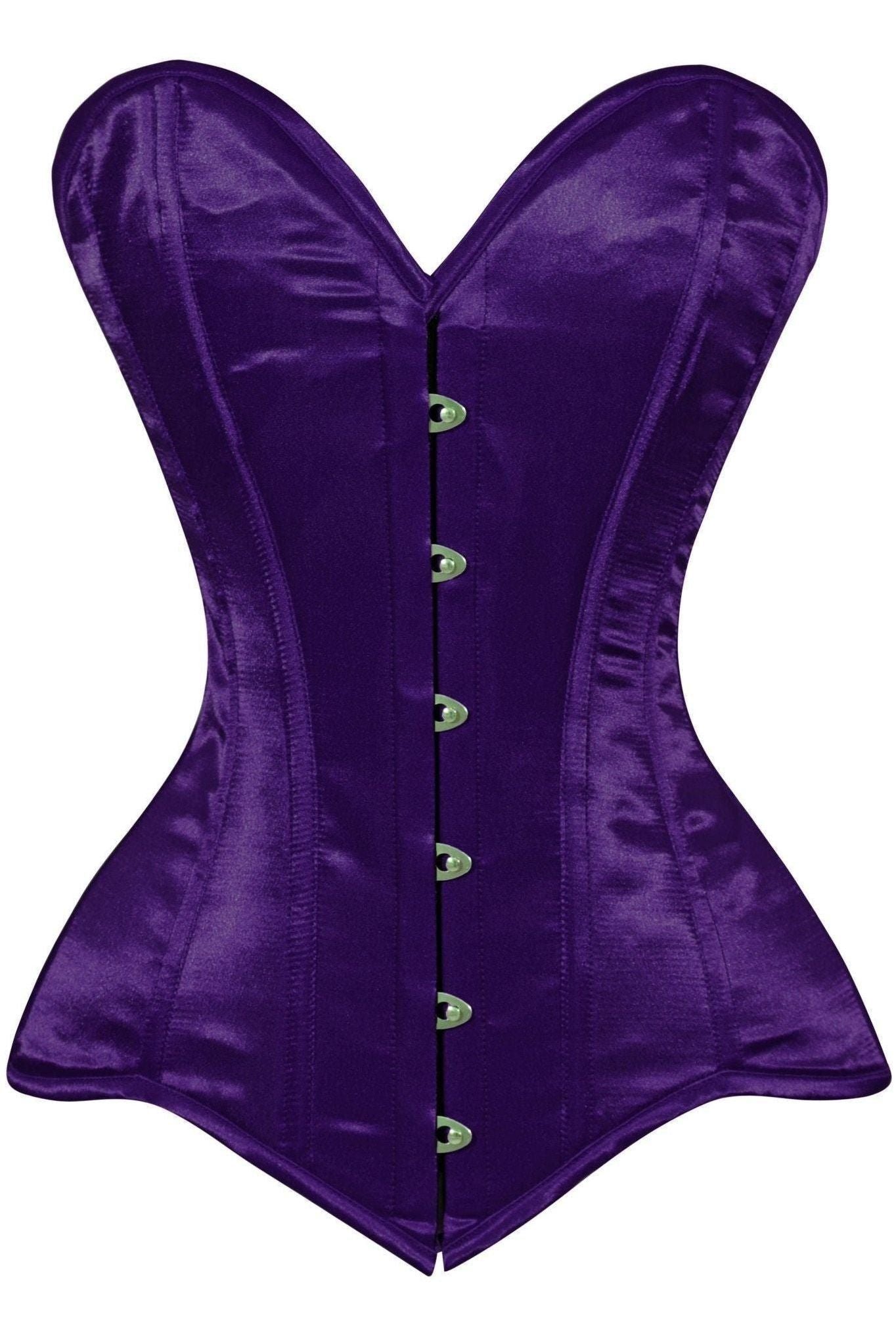 Lavish Dark Purple Satin Overbust Corset Sweetheart Neckline Busk Closure - Daisy Corsets