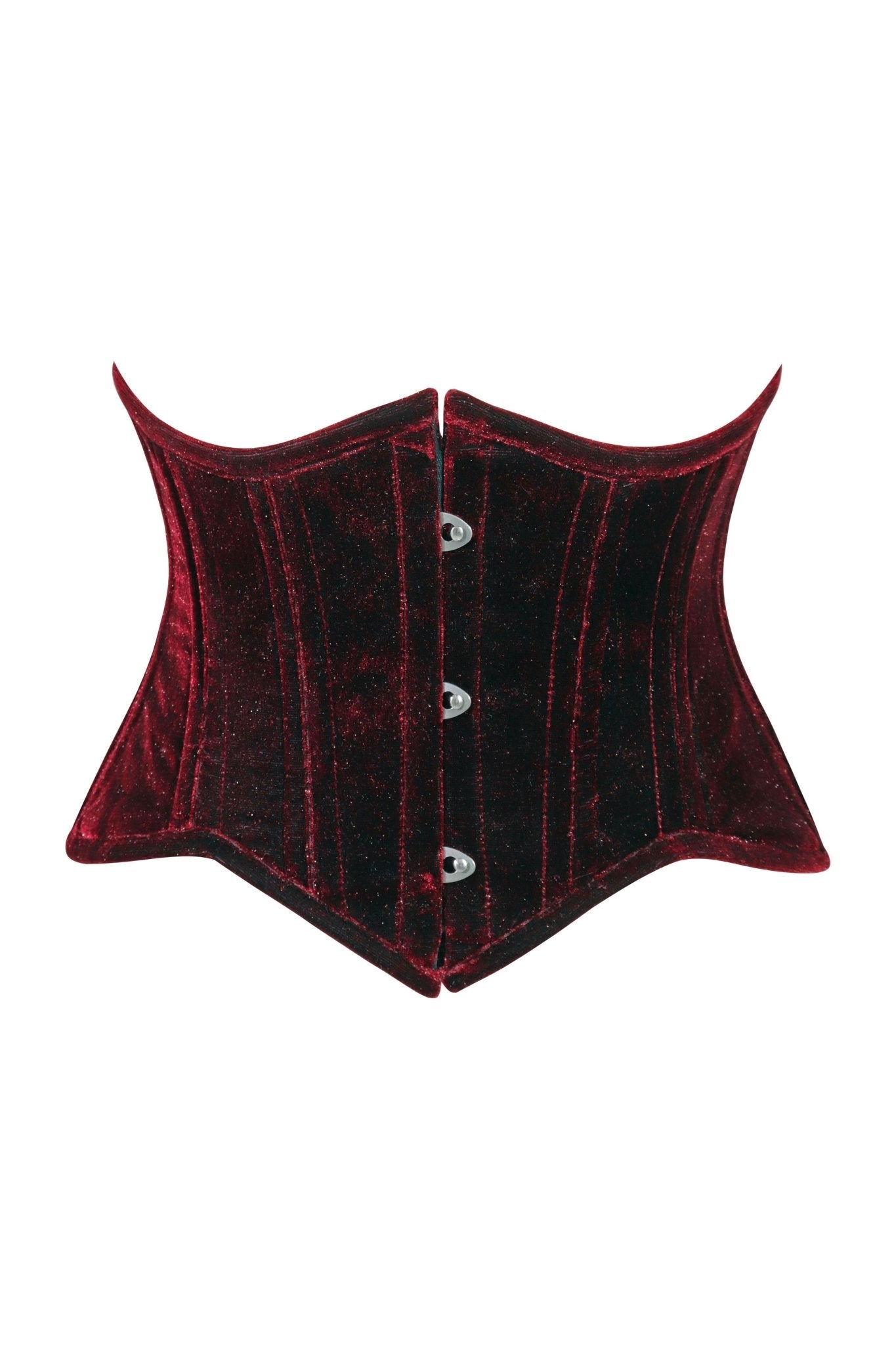 Lavish Dark Red Velvet Mini Cincher Underbust Corset Waist Cincher Busk Closure - Daisy Corsets