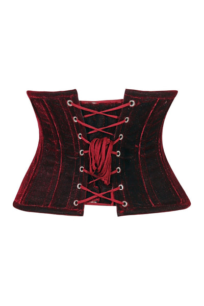 Lavish Dark Red Velvet Mini Cincher Underbust Corset Waist Cincher Busk Closure - Daisy Corsets