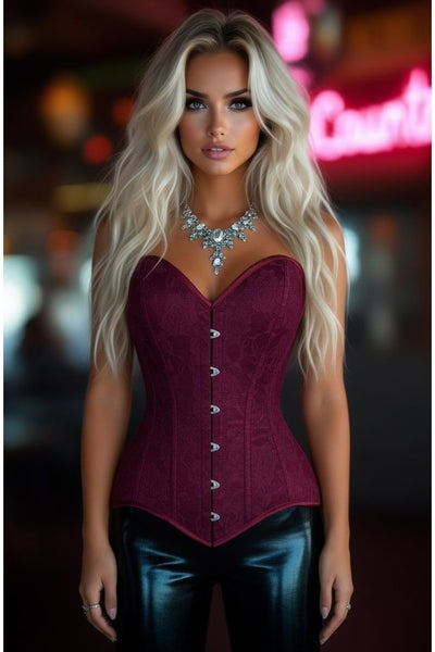 Lavish Dark Red Wine Lace Overbust Corset Sweetheart Neckline Busk Closure - Daisy Corsets