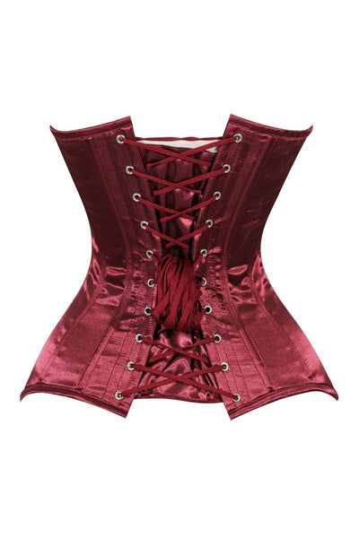 Lavish Dark Red Wine Satin Overbust Corset Sweetheart Neckline Busk Closure - Daisy Corsets