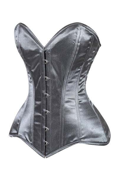 Lavish Dark Silver Overbust Corset Sweetheart Neckline Busk Closure - Daisy Corsets