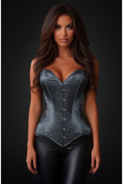 Lavish Dark Silver Overbust Corset Sweetheart Neckline Busk Closure - Daisy Corsets