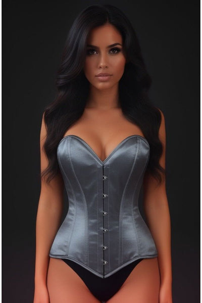 Lavish Dark Silver Overbust Corset Sweetheart Neckline Busk Closure - Daisy Corsets