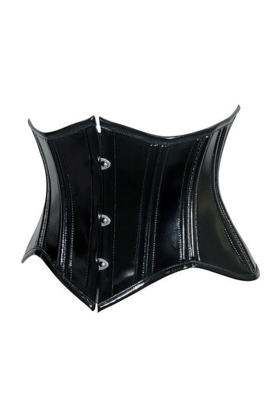Lavish Double Boned Black Patent PVC Vinyl Curvy Cut Mini Cincher Underbust Corset - Daisy Corsets