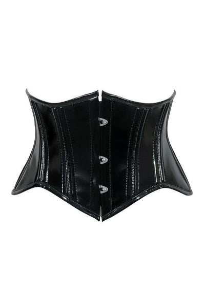 Lavish Double Boned Black Patent PVC Vinyl Curvy Cut Mini Cincher Underbust Corset - Daisy Corsets