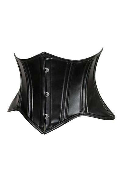 Lavish Double Boned Black Wet Look Faux Leather Curvy Cut Mini Cincher Underbust Corset - Daisy Corsets