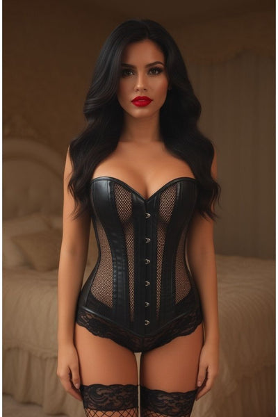 Lavish Faux Leather & Fishnet Overbust Corset - Daisy Corsets