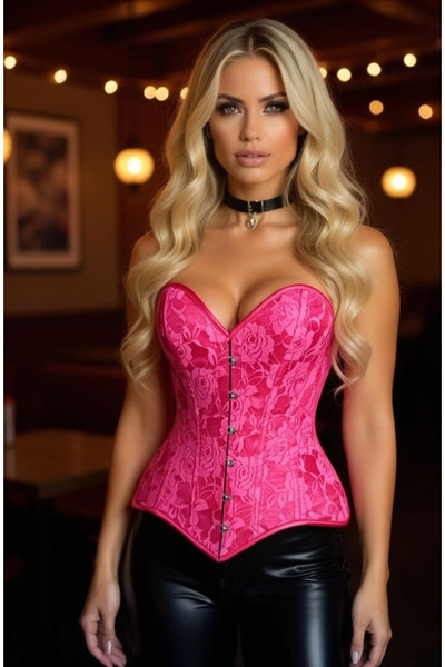 Lavish Fuchsia Lace Overbust Corset Sweetheart Neckline Busk Closure - Daisy Corsets