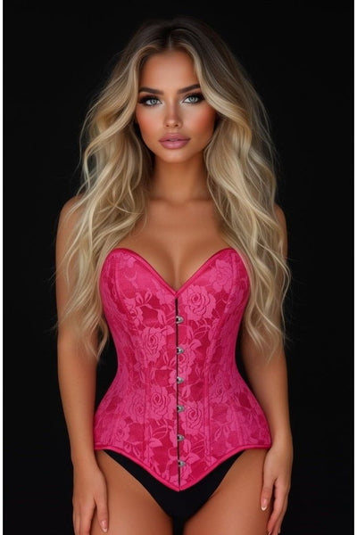 Lavish Fuchsia Lace Overbust Corset Sweetheart Neckline Busk Closure - Daisy Corsets