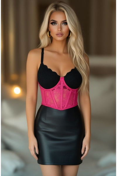 Lavish Fuchsia Sheer Lace Underwire Waist Cincher Corset - Daisy Corsets