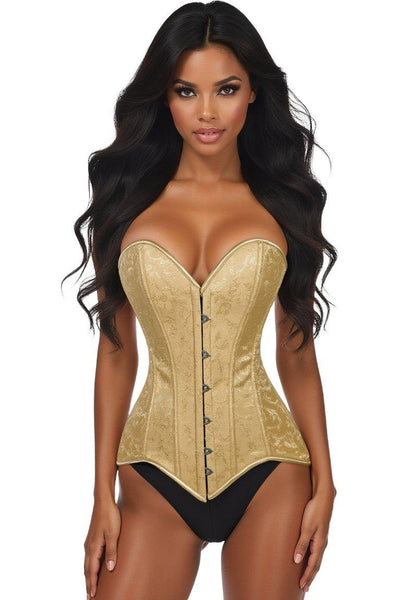 Lavish Gold Brocade Overbust Corset W/Busk Closure - Daisy Corsets
