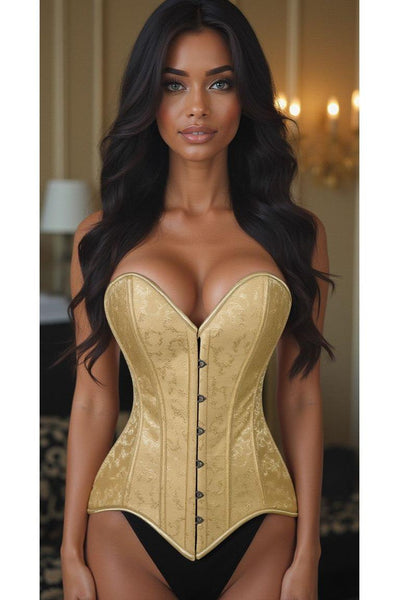 Lavish Gold Brocade Overbust Corset W/Busk Closure - Daisy Corsets