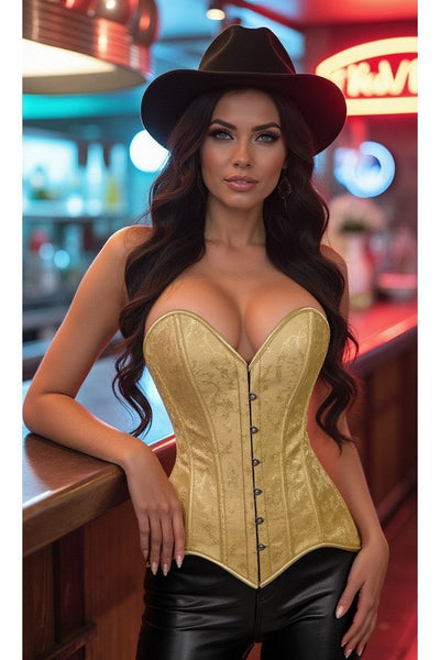 Lavish Gold Brocade Overbust Corset W/Busk Closure - Daisy Corsets