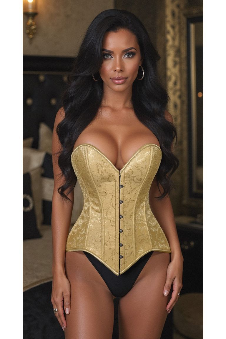 Lavish Wet Look Overbust Corset w/Gold Chains