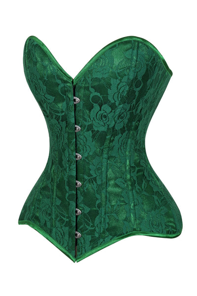 Lavish Green Lace Overbust Corset Sweetheart Neckline Busk Closure - Daisy Corsets