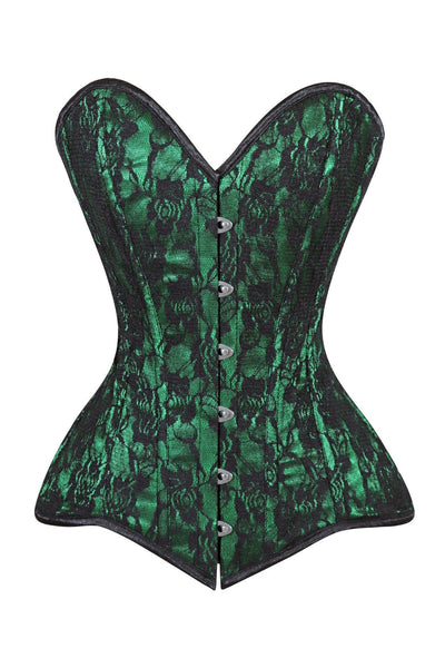 Lavish Green/Black Lace Overbust Corset Sweetheart Neckline Busk Closure - Daisy Corsets