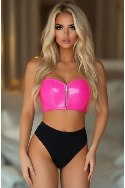 Lavish Hot Pink Patent Short Bustier Top - Daisy Corsets