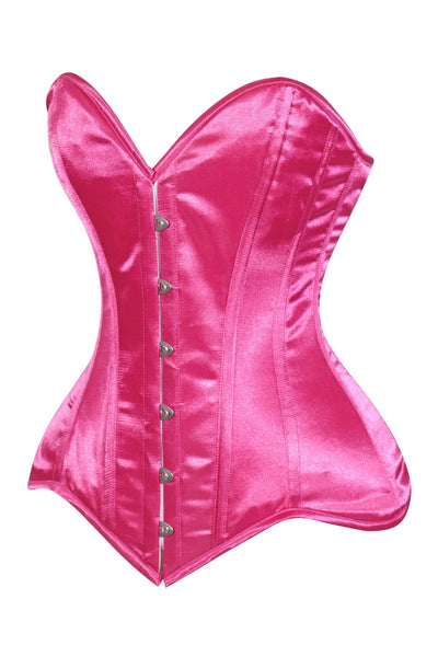 Lavish Hot Pink Satin Overbust Corset Sweetheart Neckline Busk Closure - Daisy Corsets